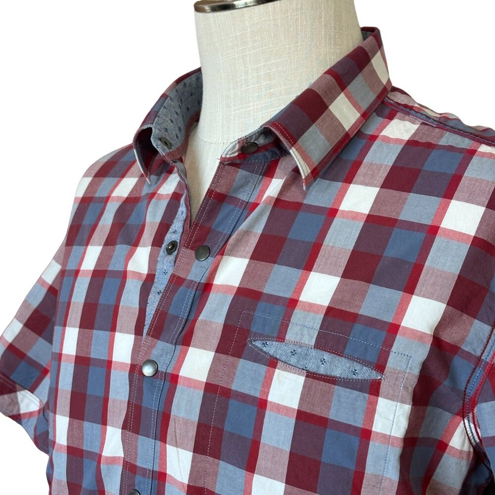 7 Diamonds Originals Shirt - Size Large - Short Sleeve Plaid - Snap Closure